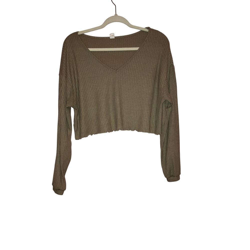 No Brand Brown Ribbed Knit Cropped Top Comfortwear Size Medium